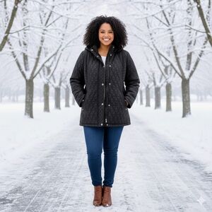 NWT Weatherproof Women's Hooded Black Quilted Puffer Jacket 2XL